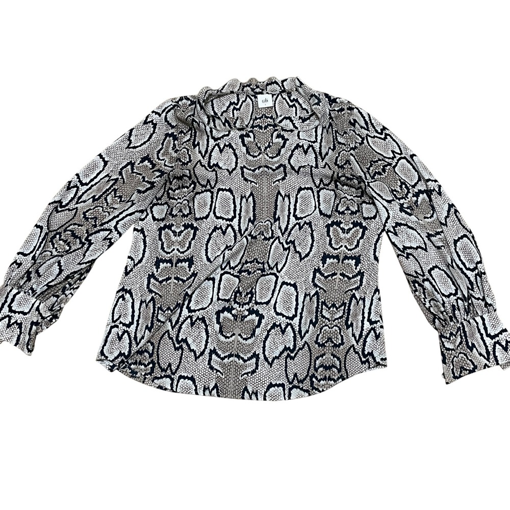 Cabi Women's Large Serpentine Snakeskin Print Long Sleeve Button Cuff Blouse Top